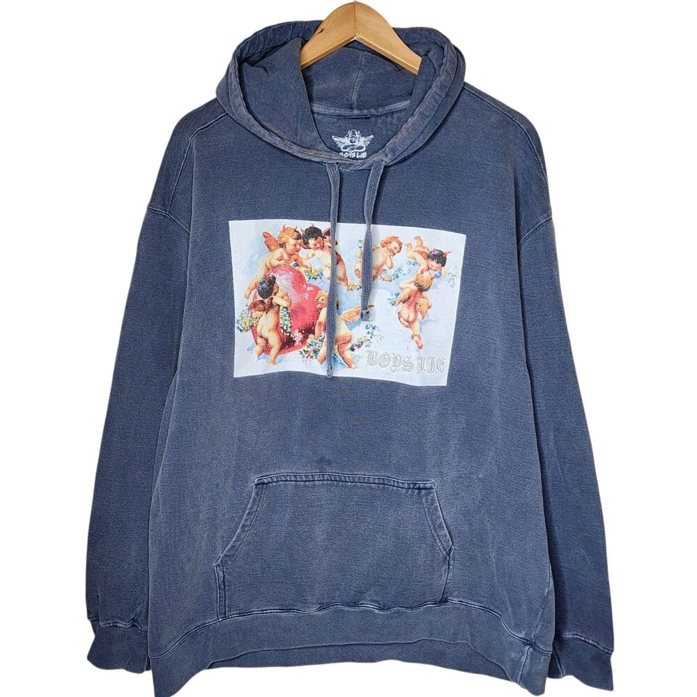 Boys Lie Hoodie Angel Graphic Sweatshirt Blue Cherub Oversized Streetwear